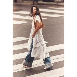Free People Sheer Voile and Lace Trapeze Tunic Dress White Small